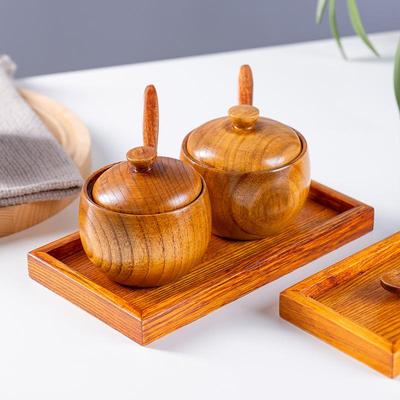 Sauerpflaumenholz Gewürzglas mit Deckel, Holz-Gewürzglas-Tablett, Salzstreuer Gewürzbox, Teedose