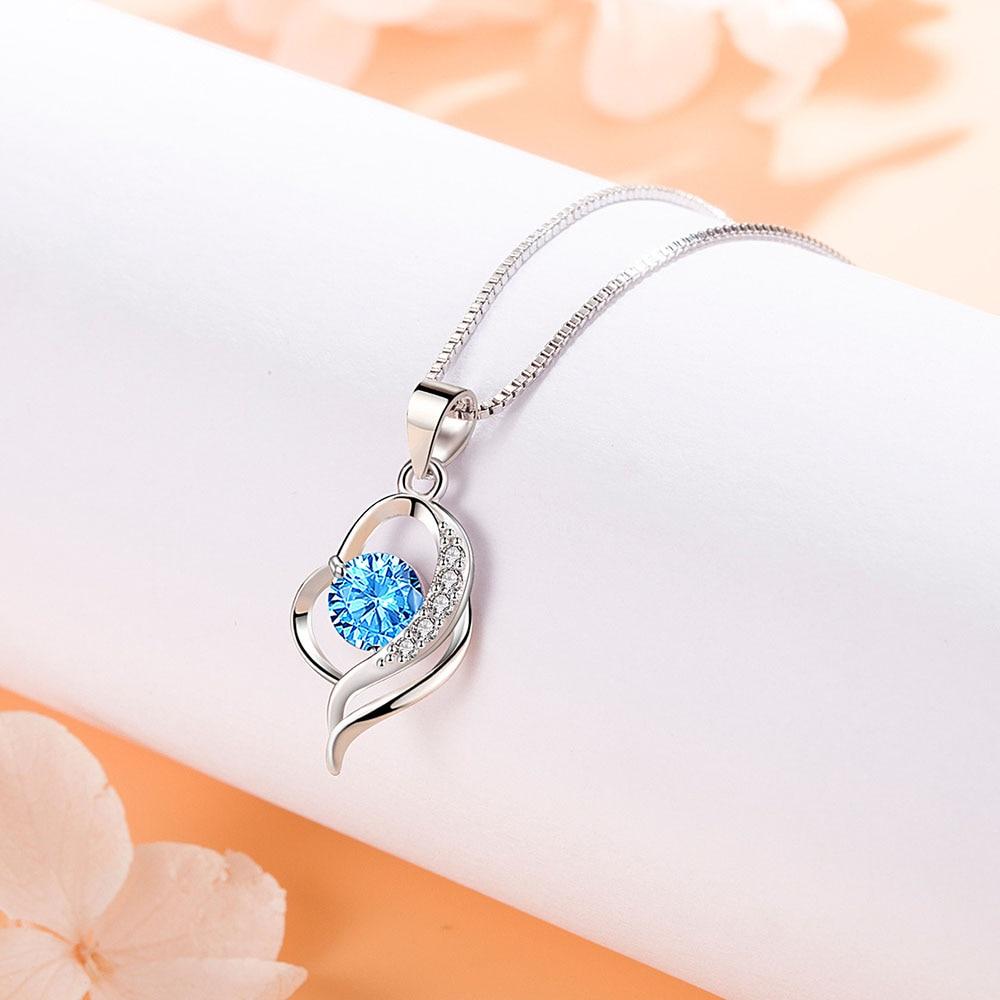 New 925 Sterling Silver Women Necklace Fashion Luscious High Quality Crystal Zircon Heart Pendant Clavicle Chain Jewelry Gift