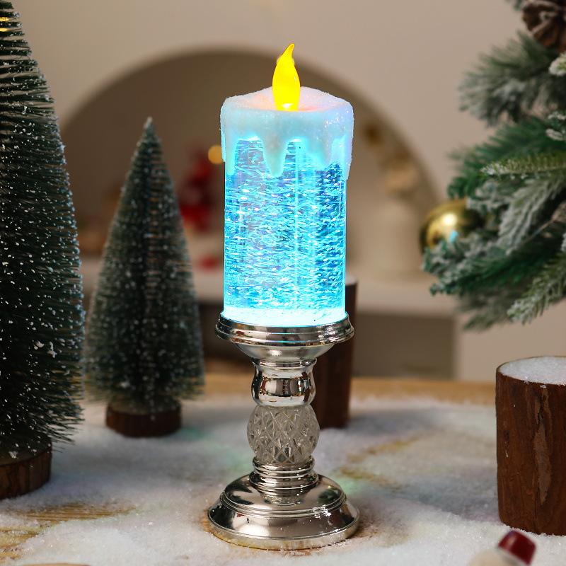

Water Filled Christmas Candle with Falling Snow, Color Changing Crystal LED Lamp, Holiday Gift Home Decor