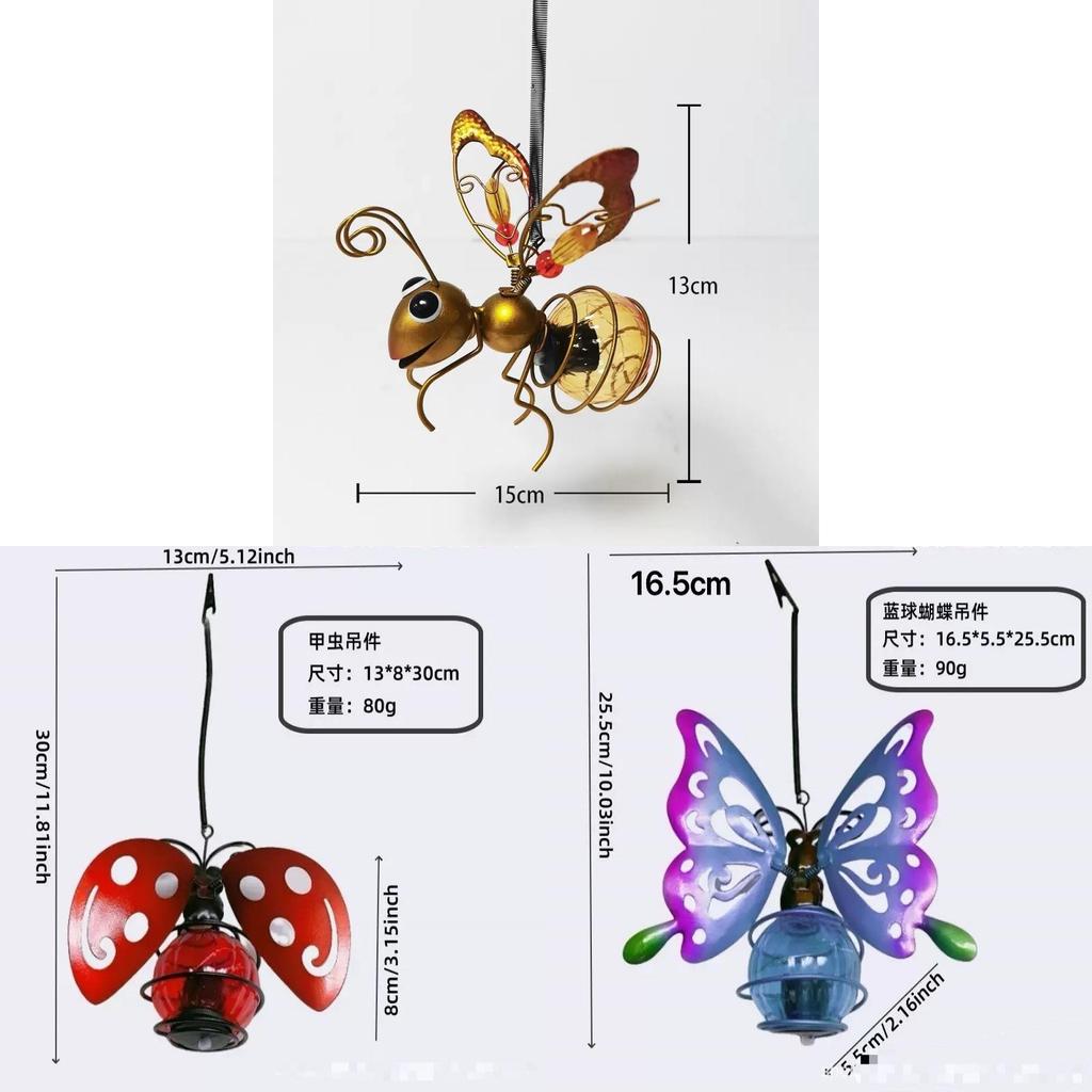 Garden Solar Lantern With Iron Bee And Butterfly Decor For Outdoor Yard Lighting