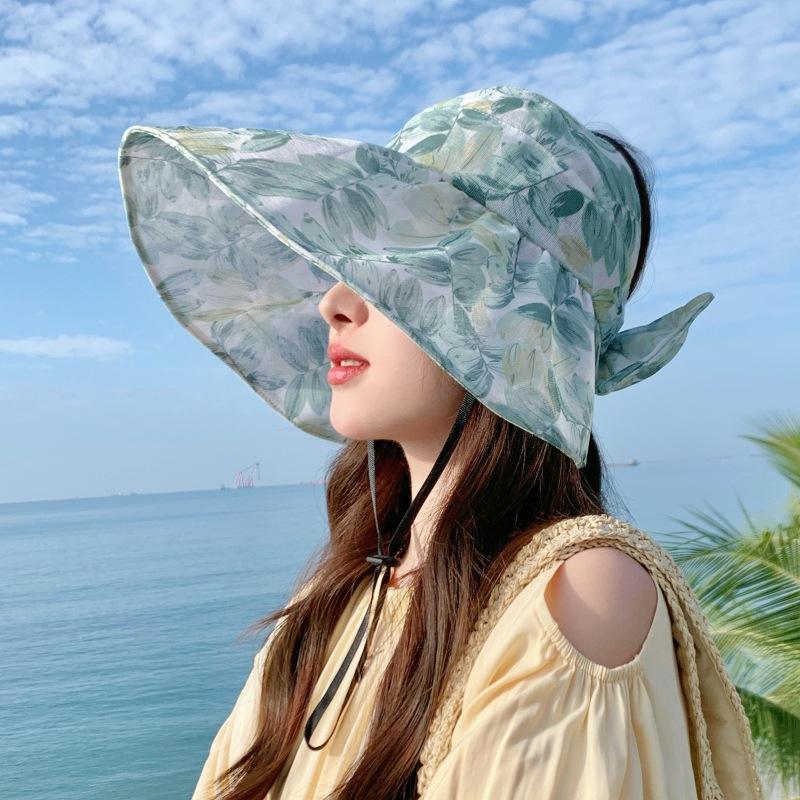 Summer Women's UV Resistant Half Top Sunscreen Hat Windproof Foldable Outdoor Travel Flower Sun Hat