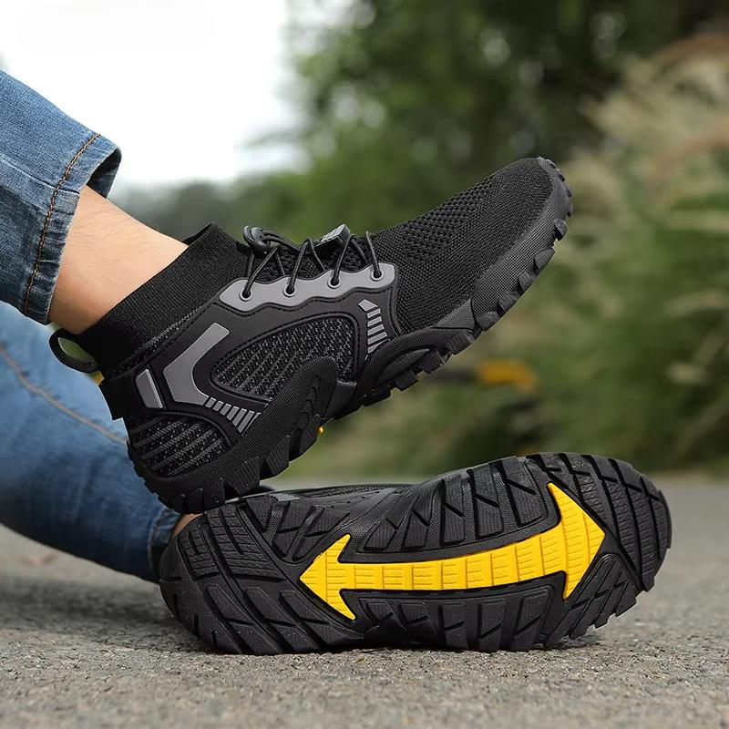 Breathable Knitted Men's Hiking Shoes High-top Casual Sports Shoes Non-slip Outdoor Trekking Traveling Sneakers Big Size 38-48