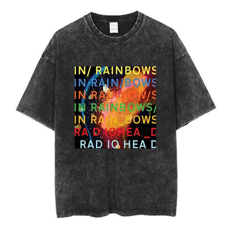 T-shirt rétro délavé Radiohead Band OK Computer pour femme et T-shirt Hip Hop Mode 100% Coton T-shirt décontracté