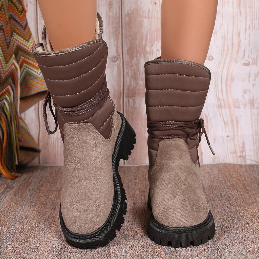 Large Size Medium Tube Snow Boots Women's Winter New Warm Women's Cotton Boots Strap Fluffy Boots