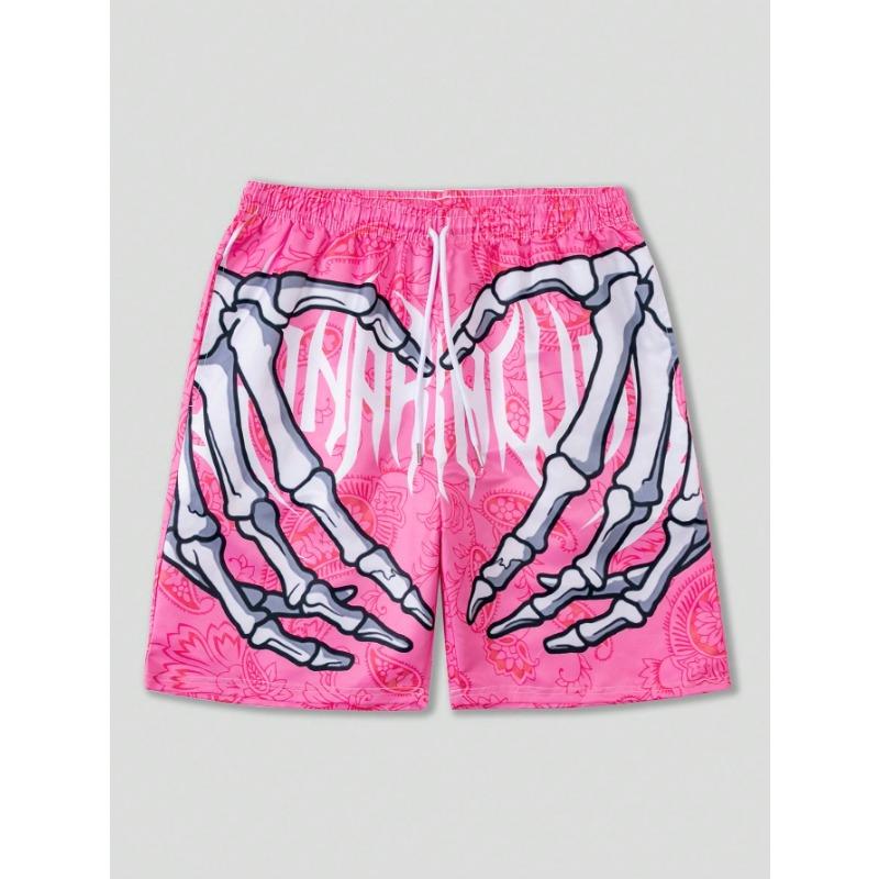 

ROMWE Street Life Men s Skull & Paisley Print Drawstring Waist Shorts L