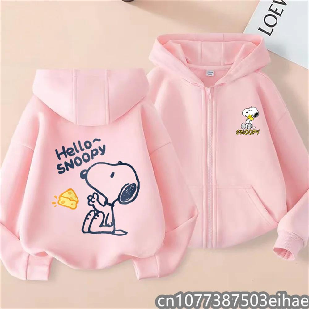 Boys Girls Spring Autumn Snoopy Cartoon Zipper Hooded Coat Kids Long Sleeve Casual Hooded Sweatshirt Printed Daily Zip Top
