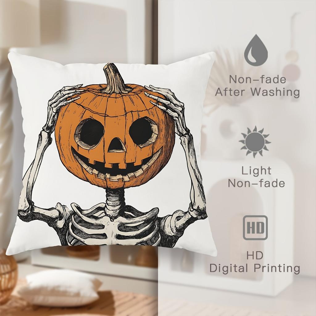 4Pcs Halloween Linen Cushion Cover Trick or Treat Theme Pillowcase Pumpkin-Skeleton Pillow Cover Halloween Party Decoration 2025
