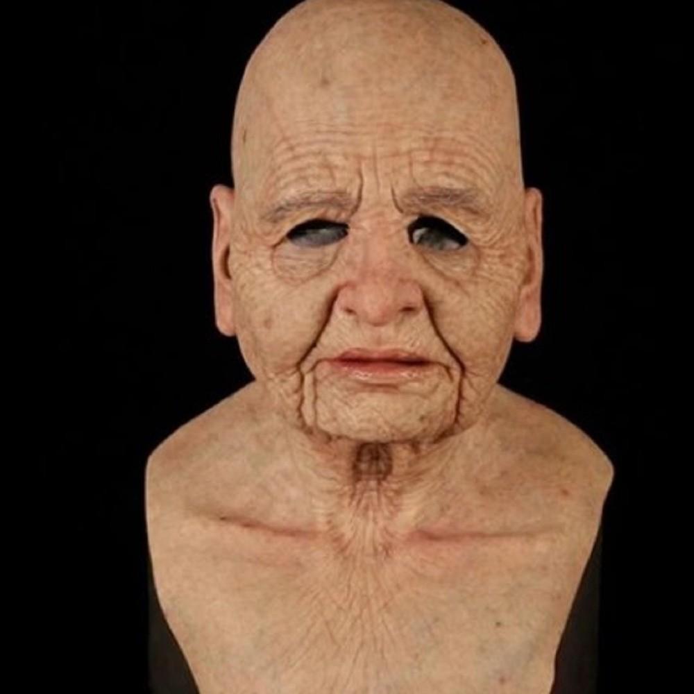 Novità di Halloween: Maschera da nonna in lattice, copricapo, donna anziana, uomo calvo, maschera