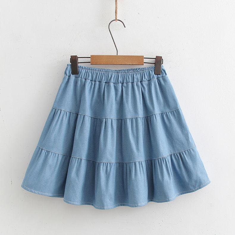 Bow Shaped Midi Skirt for Women's Summer New High Waisted A-line Cake Denim Skirt