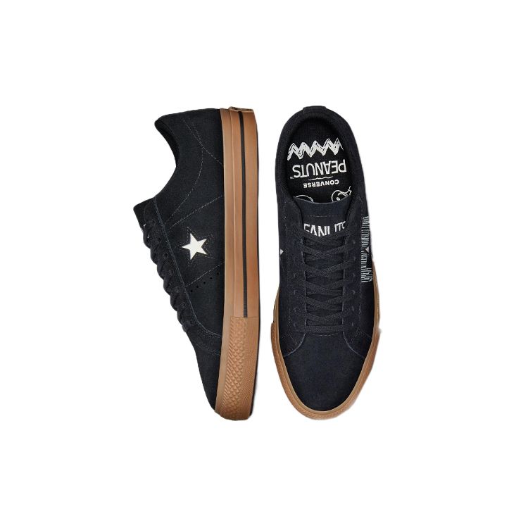 Erdnüsse x Converse One Star Low Snoopy und Woodstock Unisex-Sneaker Schwarz Reiher Eierschale Gummi-Honig A01873C