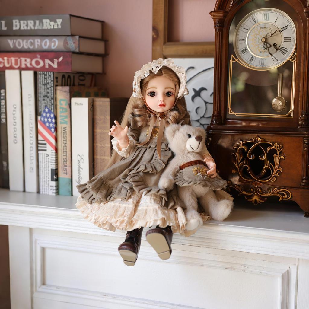 Cloveray 14 Cute Vinyl BJD Doll 45cm Ball-Jointed Doll with 15 Articulated Joints, Fully Articulated, Glass Eyes, Handmade Makeup, Interchangeable