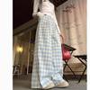 Dopamine Blue Women's High Waist Plaid Wide-Leg Trousers - Spring/Summer