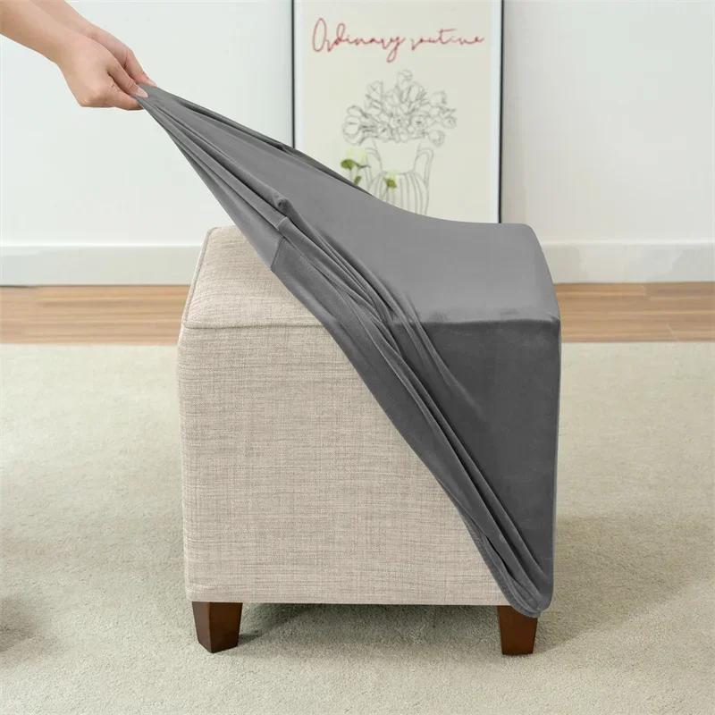 Stretch Ottoman Stool Cover Square Velvet Footstool Covers All-inclusive Elastic Durable Footrest Slipcover for Living Room Pouf