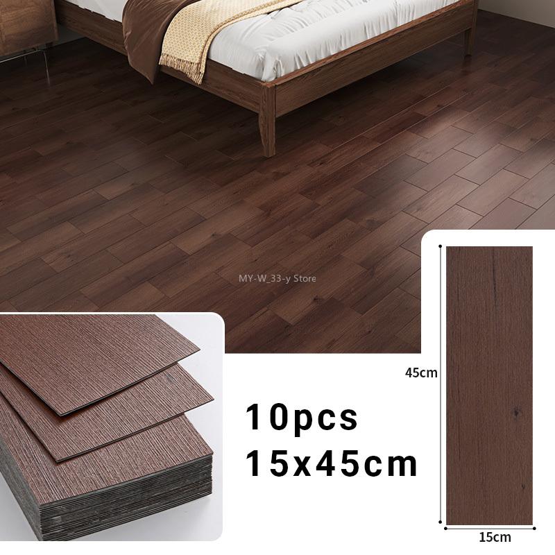 10Pcs 45x15cm PVC Floor Stickers Self-adhesive Stickers Waterproof Thickened Wood Grain Floor Stickers Living Room (as the picture,45x15cm-10pcs)