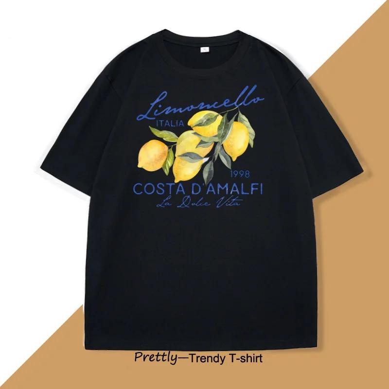 Retro Lemon Italy T-shirt Printed Short Sleeve T Shirt Women Casual Harajuku Streetwear Tee Tops Camiseta Women Summer Tees