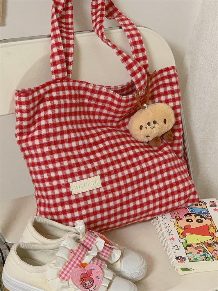 

Клетчатая шерстяная сумка через плечо: Ретро, Универсальный и Стильный для Осени Single bag красный