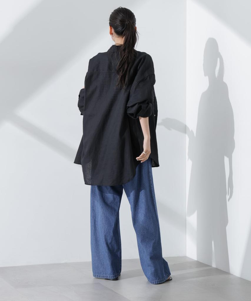 Nano Universe Linen Basic Wide F Anti-Smell Shirt, Women's, 010, Black, 673-5120309