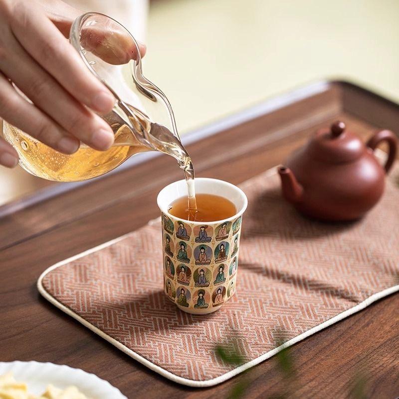 Ceramic San Cai Covered Bowl Hand-painted Thousand Buddha Tea Cup Kung Fu Tea Set Brewing Bowl Tea Cups