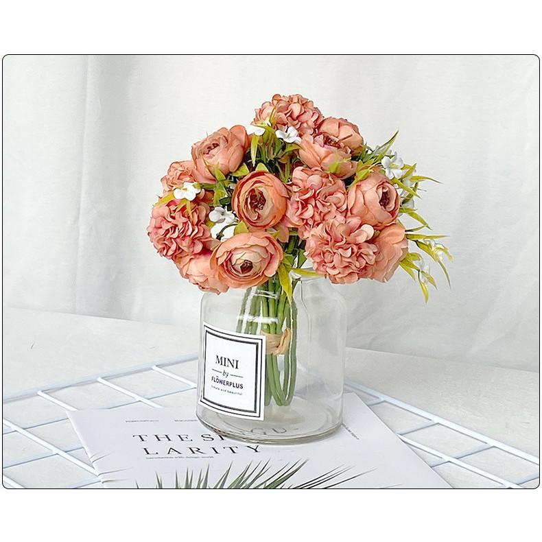 Gemischt mit bestickter Kugel Teeblumenkombination Gefälschter Blumenstrauß Heimdekoration Blumenarrangement Passende Materialien Hochzeit Pfingstrose Künstliche Blume