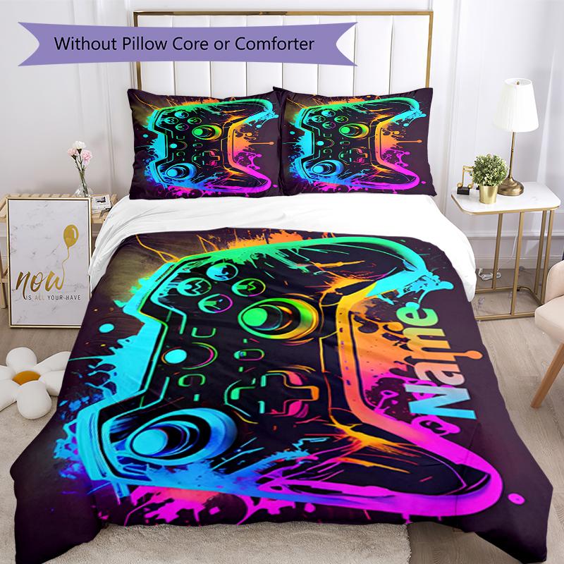 3pcs Custom Name Game Controller Bedding Set Duvet Cover Closure Includes 1 Duvet Cover & 2 Pillowcases, Soft and Comfortable for All Seasons.