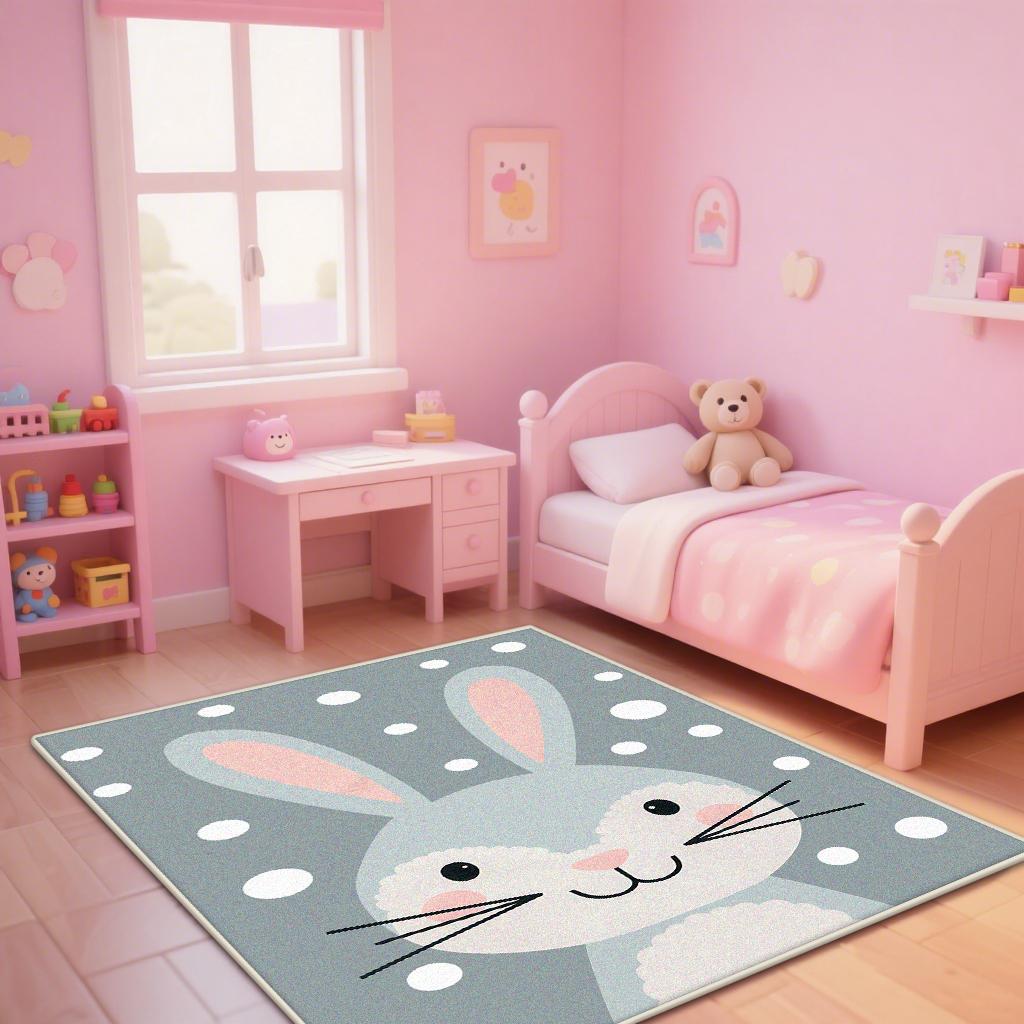 Cartoon Pink Girl Room Carpet Washable Carpets for Living Room Cute Rabbit Non-slip Lounge Rug Bedroom Kawaii Room Decor Mat