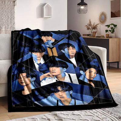 1pc BTS Cozy Print Blanket Lightweight Warm Flannel Throw Blanket For Sofa, Bed, Living Room