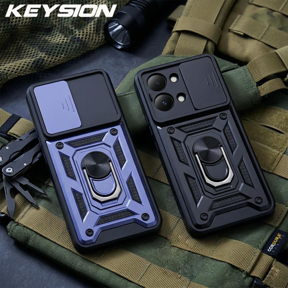 KEYSION Shockproof Armor Case for Xiaomi POCO X8 Pro Max Slide Camera Lens Protection Ring Stand Phone Cover for POCO X8 Pro Max