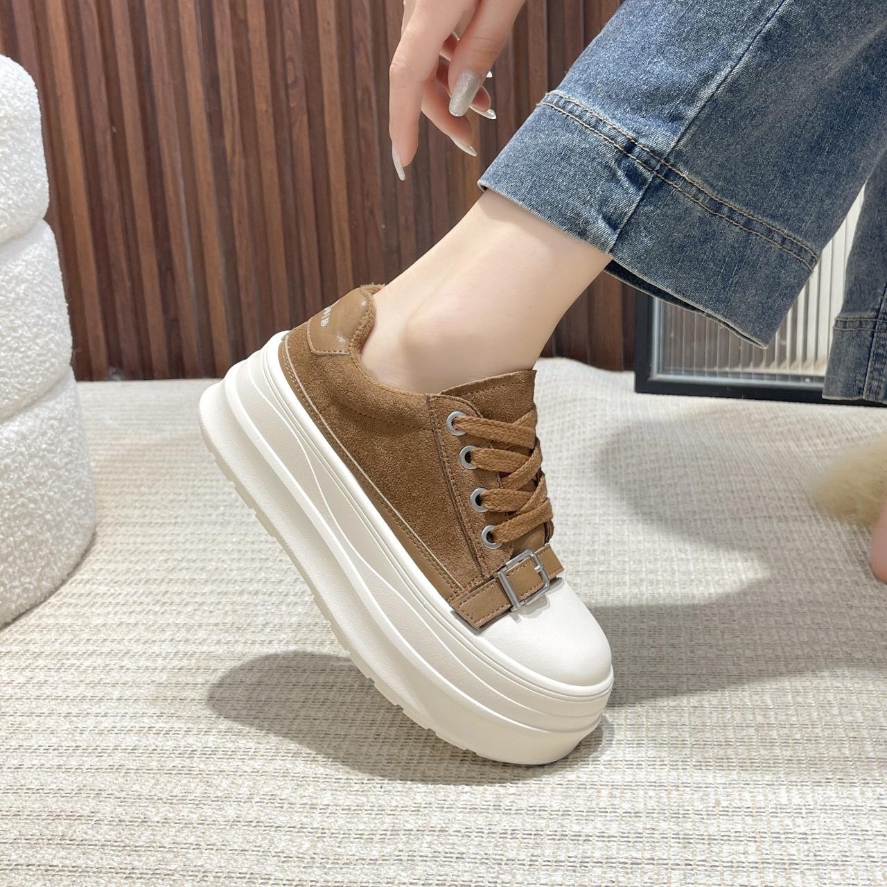 

[Fanfna] 2025 autumn new versatile casual shoes women s shoes muffin non-slip lace-up thick-soled matte board shoes 40 жёлтый