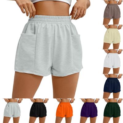 Short de sport décontracté à taille élastique pour femme, ample, jambe large, couleur unie