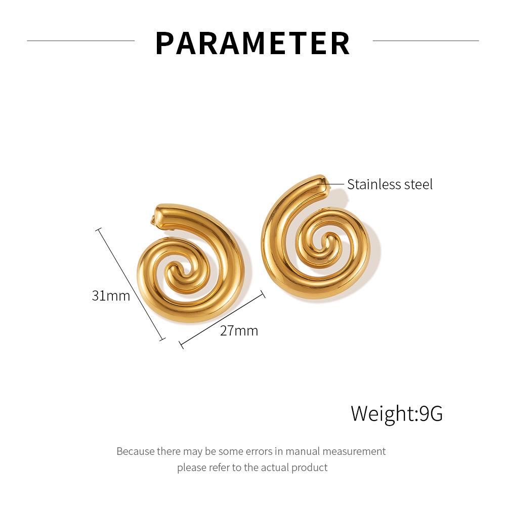 Stainless Steel Gold Spiral Textured Geometric Earrings for Women - European & American Fashion