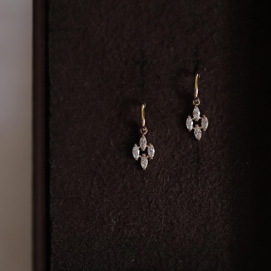 925 Sterling Silver Plated 14K Gold Japanese Vintage Diamond Zircon Pendant Earrings for Women Exquisite Everyday Jewelry