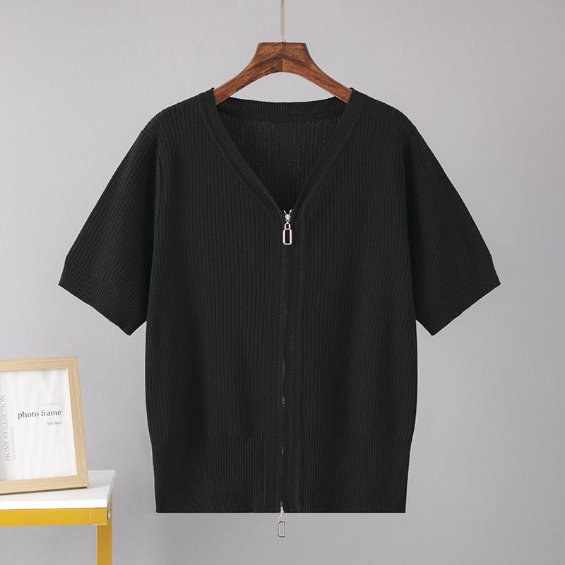 

Летняя женская футболка из ледяного шелка размера плюс, тонкая темпераментная футболка с двойной молнией, топы 4XL чёрный