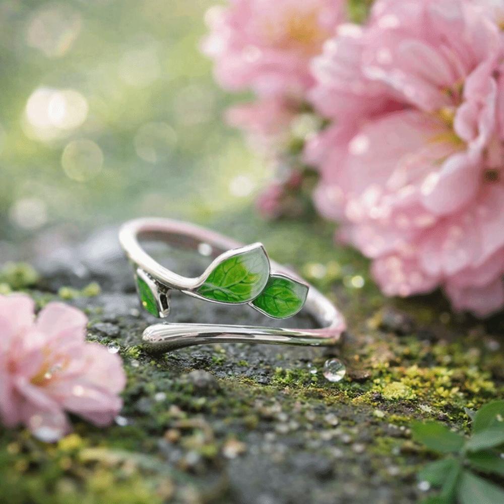 Adjustable Leaf Opening Ring Oil Drop Women's Ring Fashion Enamel Leaf Ring  Women