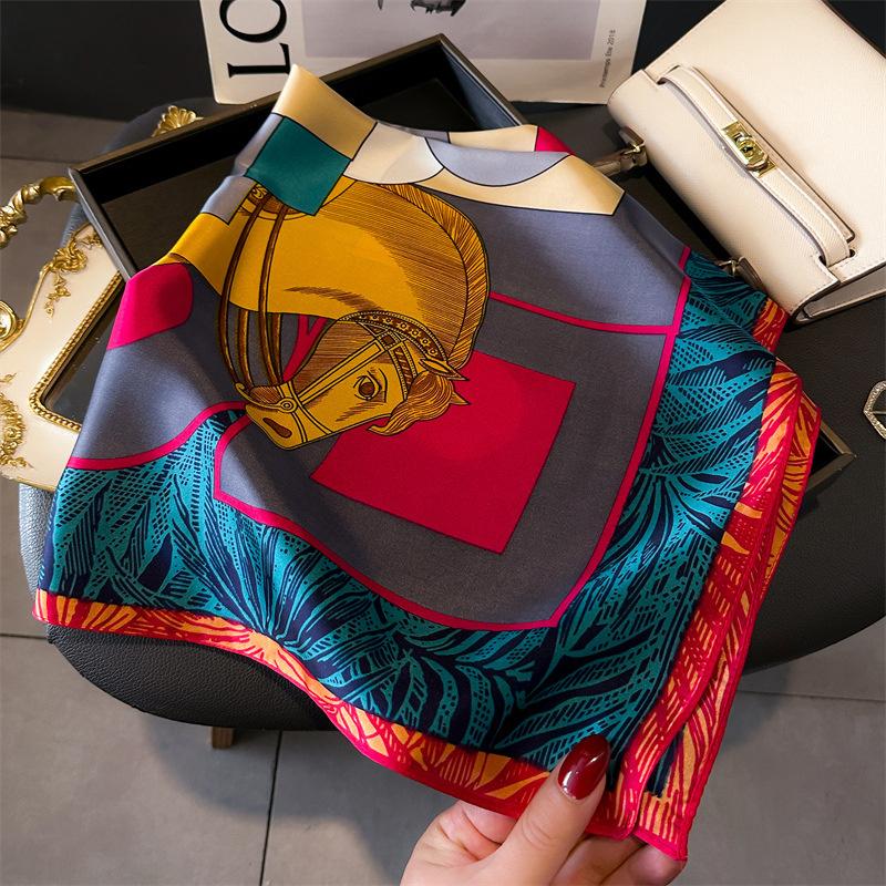 Luxury Silk Feeling Square Scarf Women  Print Satin Neckerchief Spring Hair Band Foulard Bandana Echarpe Tie Shawl Wraps