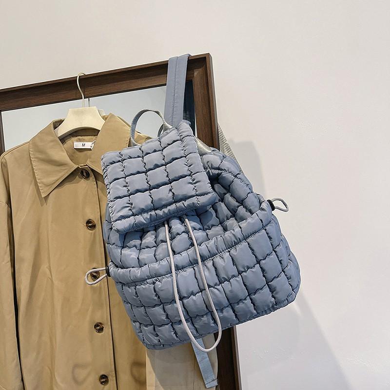 Down Pleated Backpack Women's Bag Cross-border Cloud New Large-capacity Simple Plaid Puff