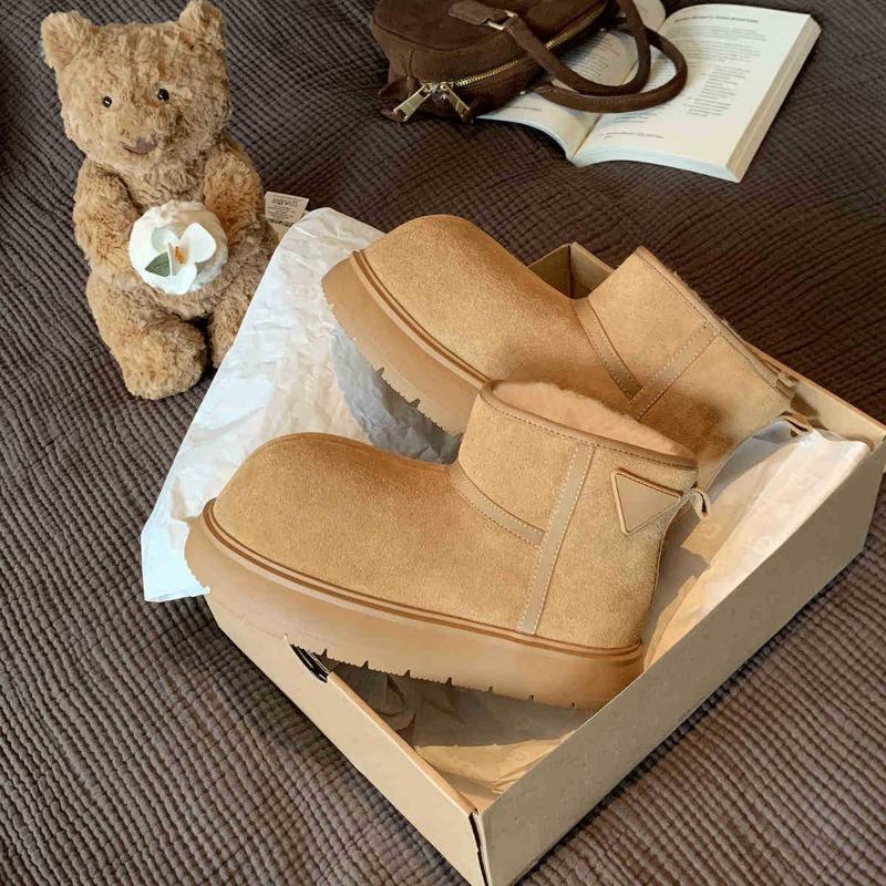 

[] Dun Dun Small Milk Bag~ Warm and Plush Thick-bottomed Bread Fur Short Boots Women s Snow Boots 35 верблюд