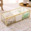 Metal Glass Jewelry Box Rectangular Storage Boxes 3 Grids Organizer Makeup Tool Storage Organizer Cotton Swab Box Cosmetic Boxes