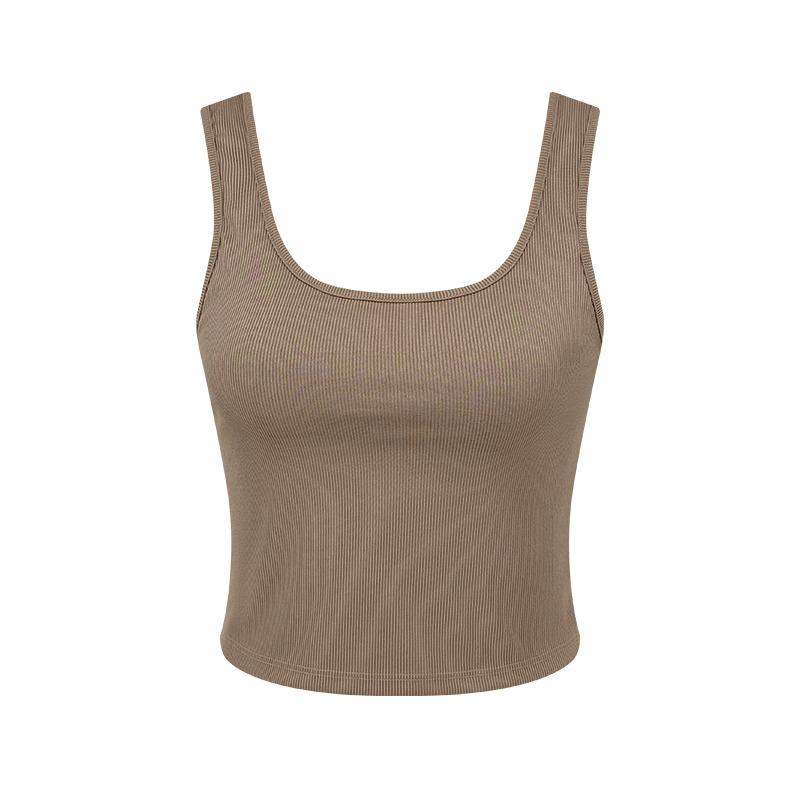 

Женский маленький жилет без рукавов в европейском и американском стиле, спортивный топ, однотонный, с нитками, сексуальный жилет, короткий, с открытым пупком, для горячих девушек, облегающий женский топ L кофейный
