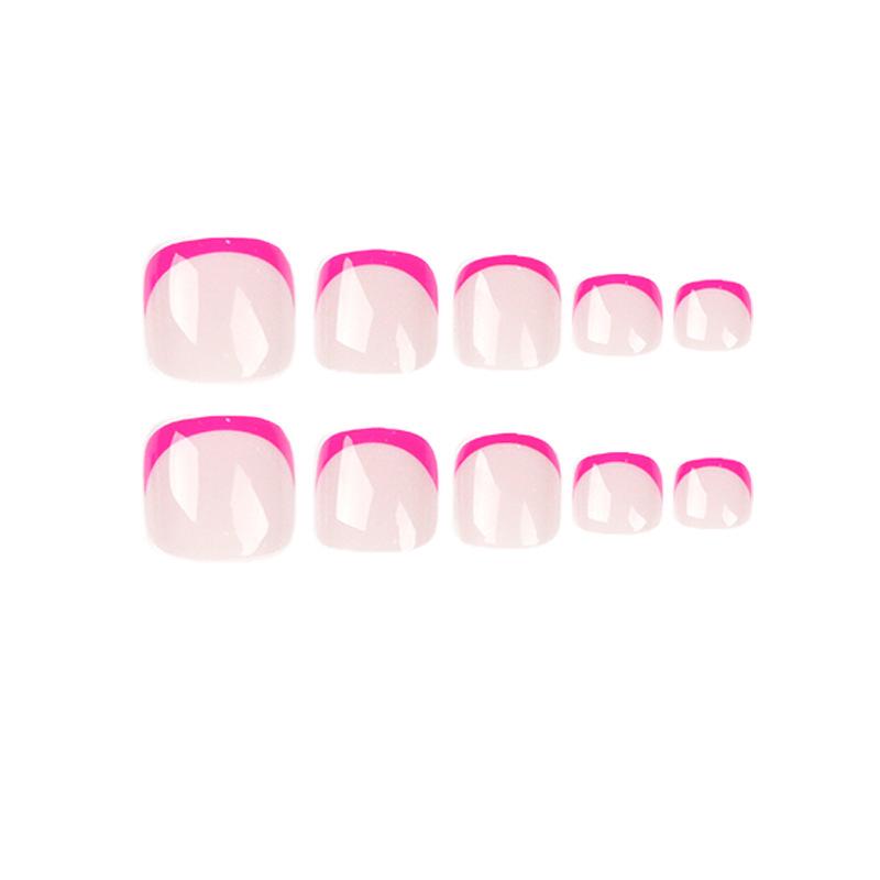 Detachable Rose Red French Manicure Toe Nail Tips - Finished False Nails