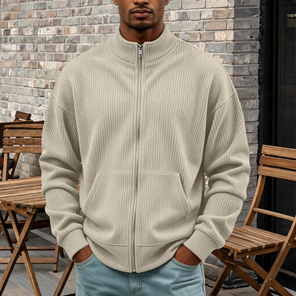 Herren Vintage Cord Reißverschluss Strickjacke Lässig Langarm Herbst Mode Pullover Jacke
