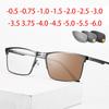 0 -0.5 -0.75 To -6.0 Metal Full Frame Sun Photochromic Square Prescription Eyeglasses With Cylinder Power Glasses