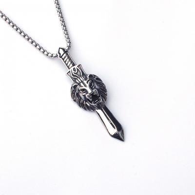 Hipster Hiphop Necklace, Hip Hop Stainless Steel Sword Lion Head Animal Pendant