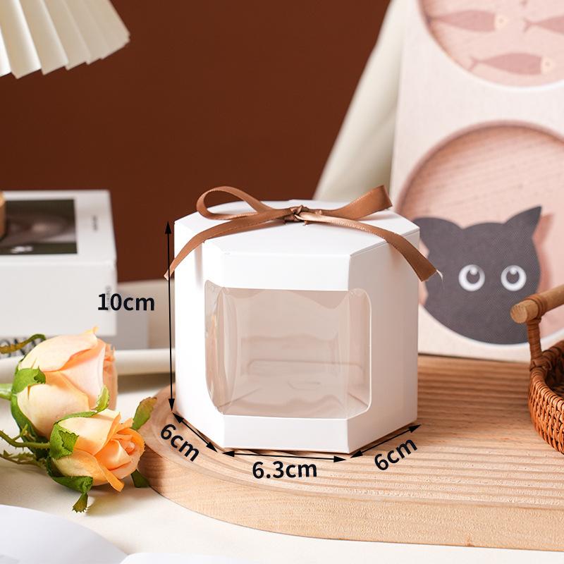 

Шестиугольные подарочные коробки из крафт-бумаги с окном, лента-бант, белая прозрачная коробка для выпечки, свадебная, на день рождения, упаковка для печенья, конфет, 10 шт. 6x6.3x6x10cm 10pcs белый