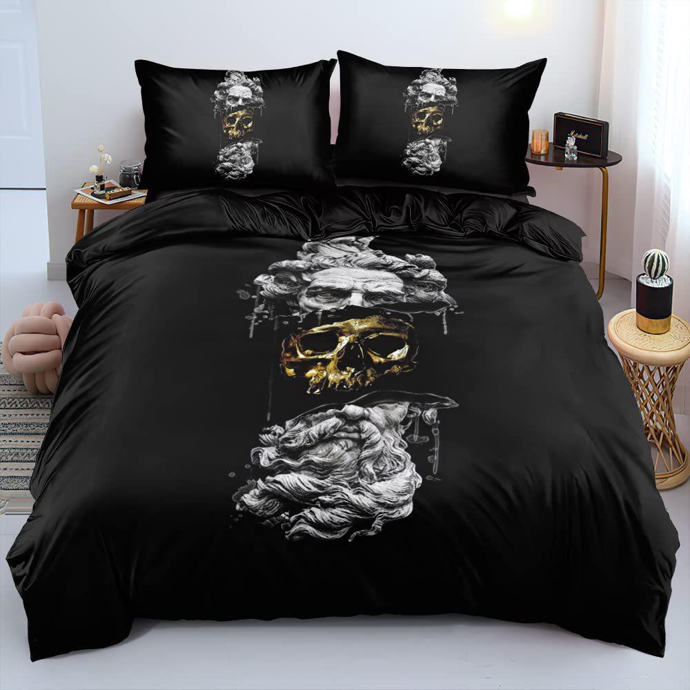 Goldenes Blatt Dreiteiliger Bettbezug 3D Digitaldruck Bettwäscheset Premium Luxus Bettdecke