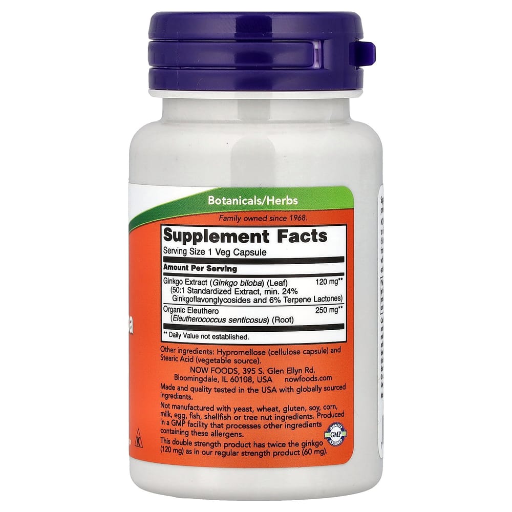 NOW Foods Ginkgo Biloba Double Strength 120mg, 50 Veg Capsules