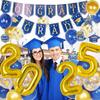 Graduation Decorations 2025, Blue and Gold Class of 2025 Decorations with Congrats Grad Banner and Hanging Swirls, 2025 Foil Number Balloons for