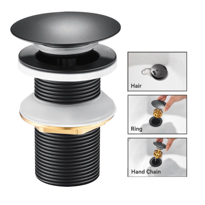 Washbasin Waste - Standard - G1¼ - Black Stainless Steel - Filter Basket - Silicone Seal