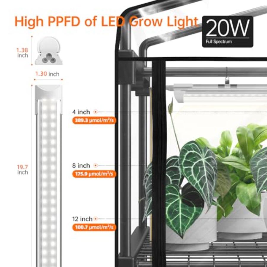 Indoor Greenhouse with Grow Light Mini Green House 4 Pack 20W Full Spectrum Plant Lights Timer Plant Shelf Tent for Indoor Plan
