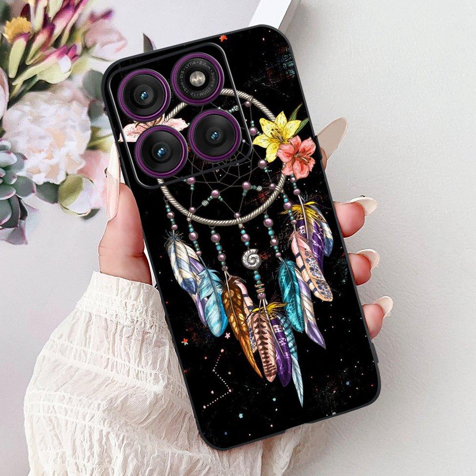 For Motorola Edge 60Pro XT2507-1 Back Cover For Motorola Edge 60 Pro Case Cute Cartoon Luxury Flower Painted Black Silicone 6.7"