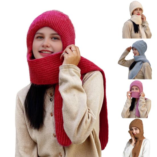 Yousheng Scarf Hat Solid Color Lightweight Thermal Knit Hat Autumn Winter Outdoor Activities Travel Cycling Headwear